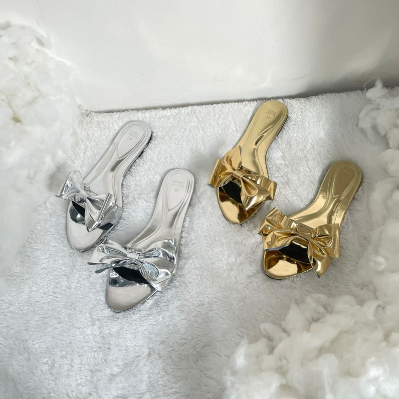 Jual Silver gold ribbon sandals by Zara import high quality