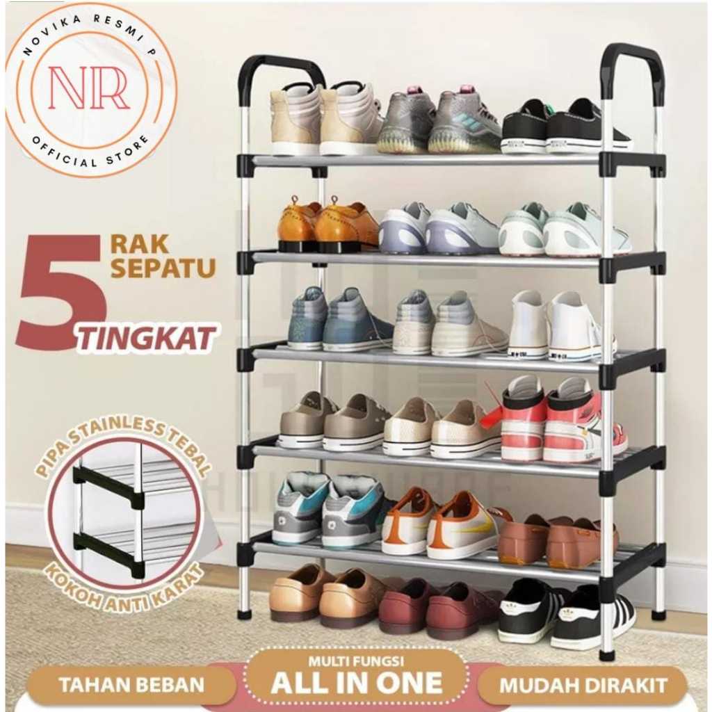 Jual RAK SEPATU 5 SUSUN ALUMUNIUM SHOES RACK DUS 5 TINGKAT WARNA HITAM ...