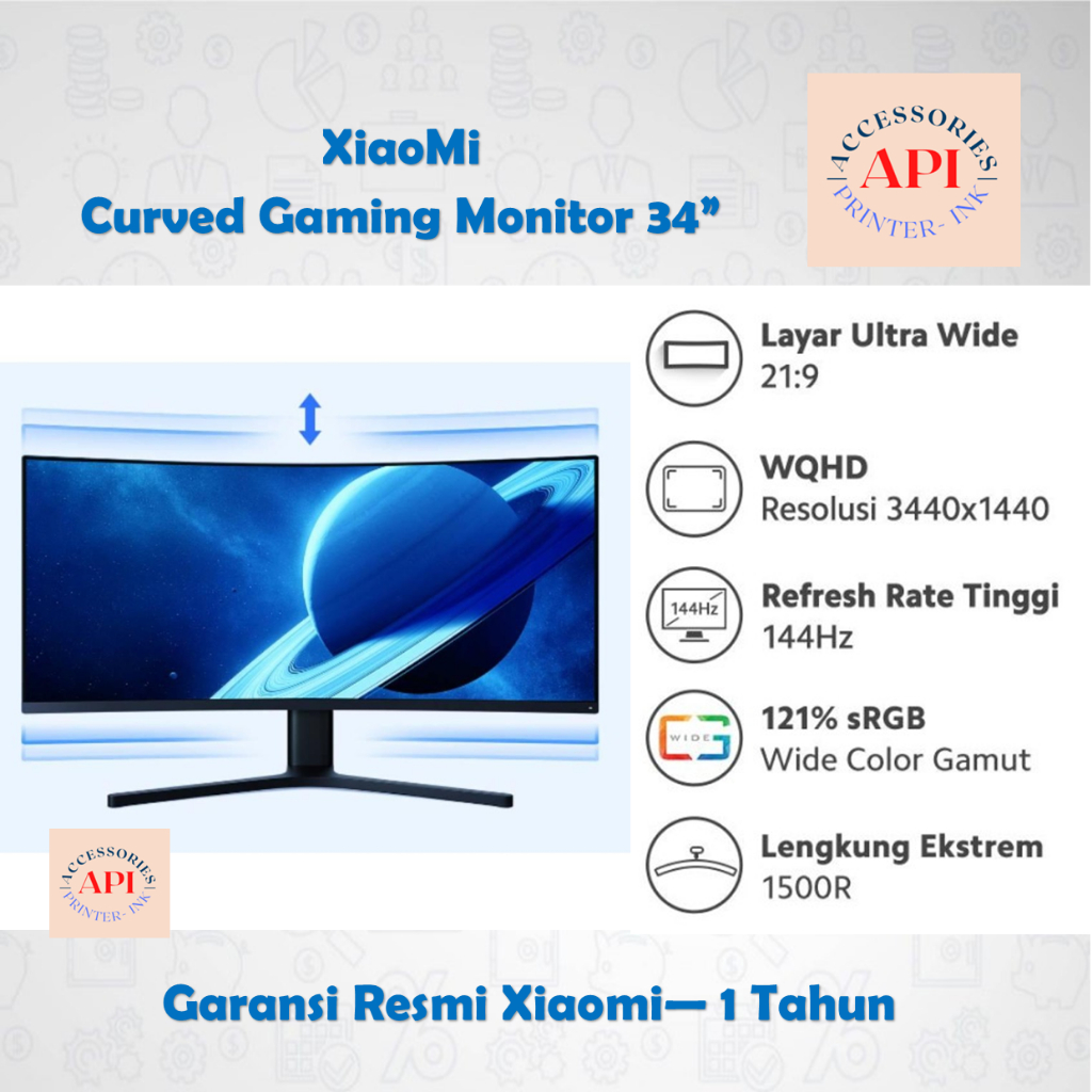 Jual Monitor Xiaomi 34 inch 34" Curved Gaming 144Hz 1500R WQHD AMD ...