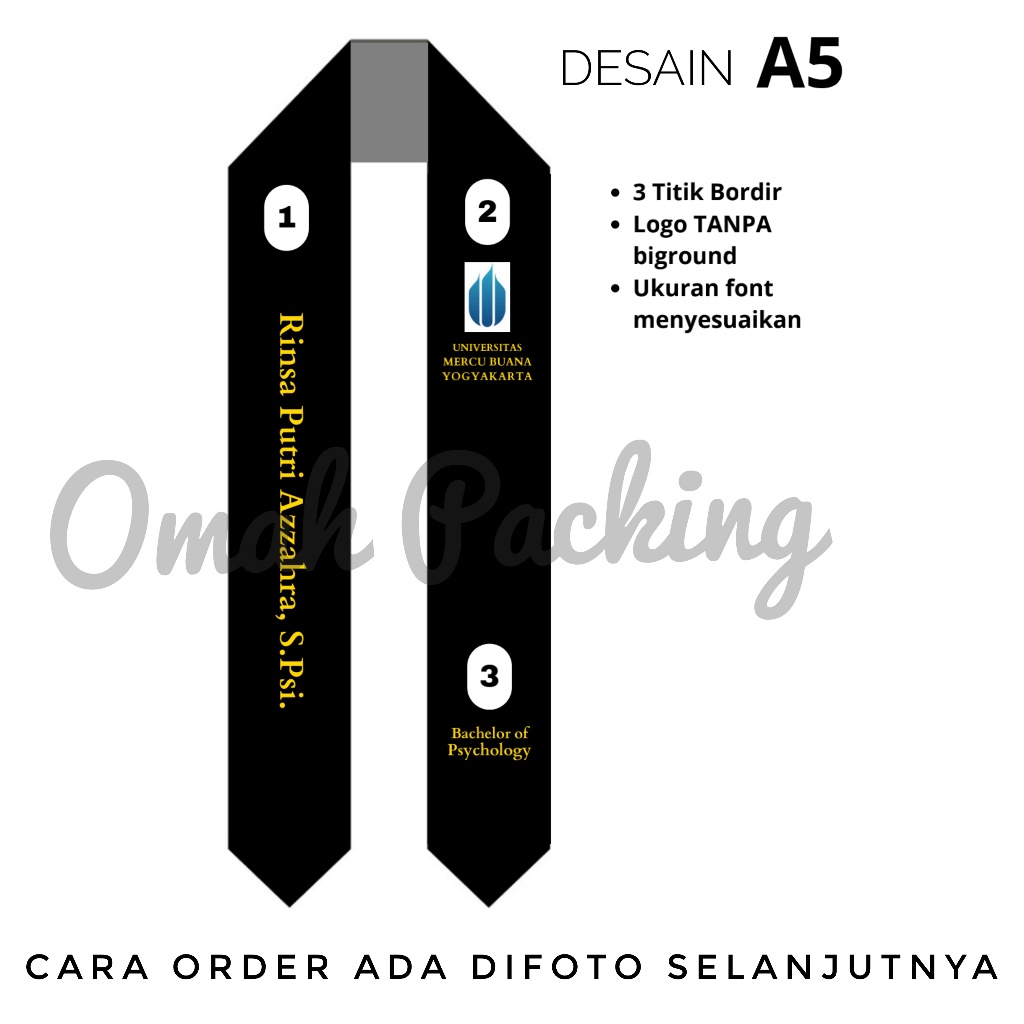 Jual (Desain A5 Polos) Selempang wisuda leher Polos / Selempang Kalung