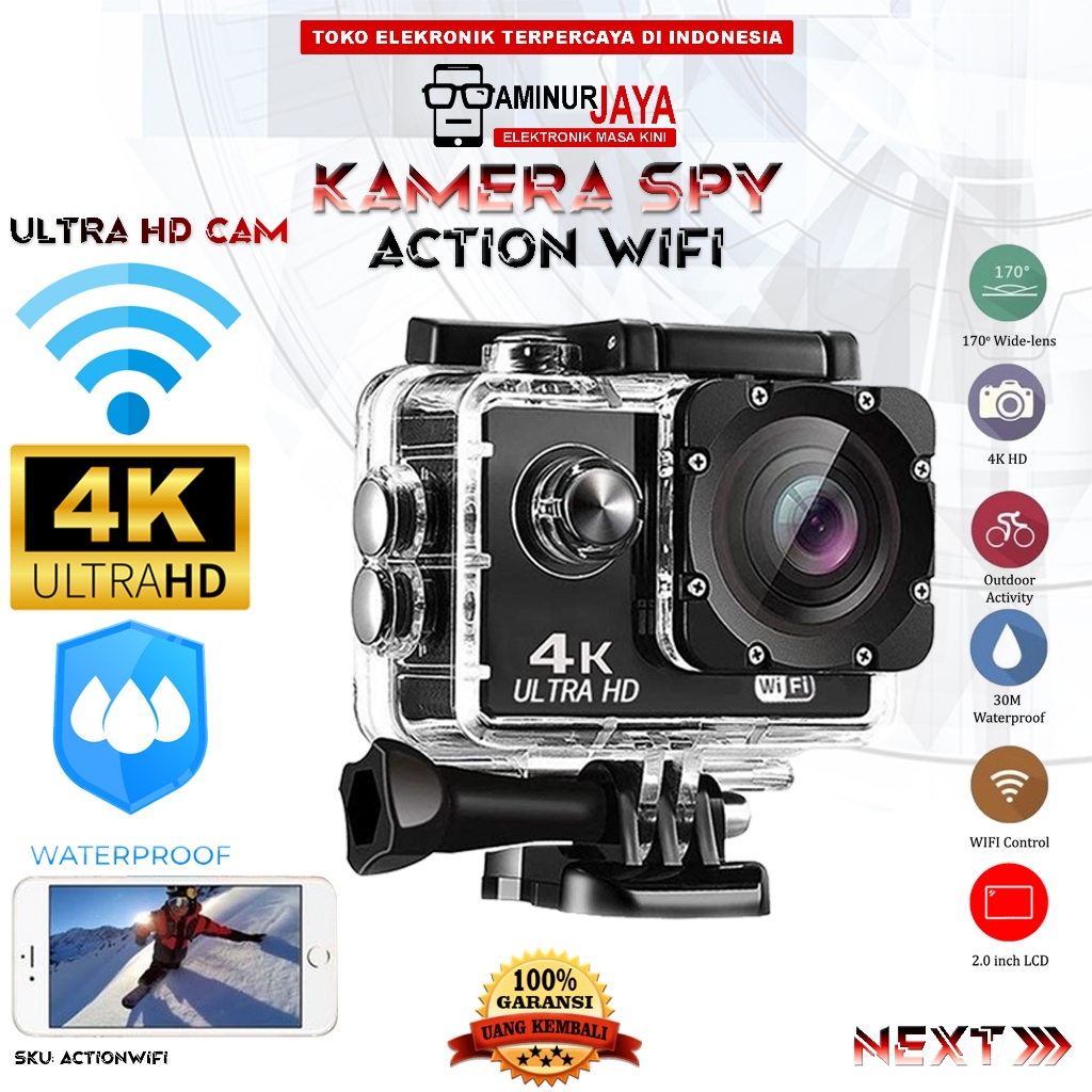 Kogan Mini Action Camera Wifi Ultra HD 4K Wireless Sport Kamera Aksi Olah  Raga Paket Lengkap Free Case Waterproof Anti Tahan Air Kamera Vlog Motovlog 