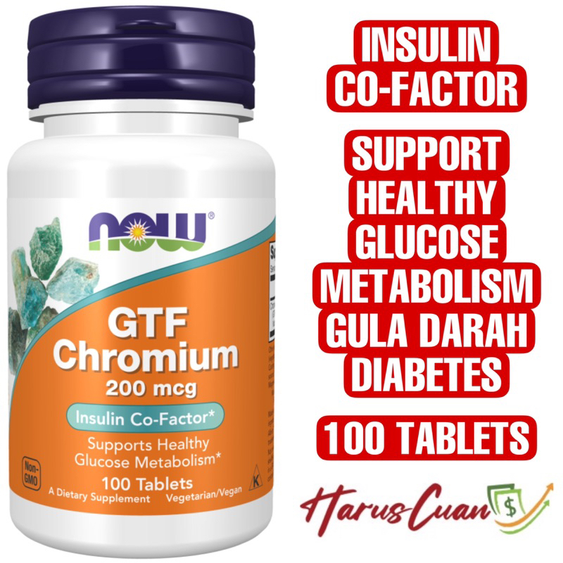 Jual Now Foods GTF Chromium 200 Mcg 100 Tablets Insulin Co-Factor ...