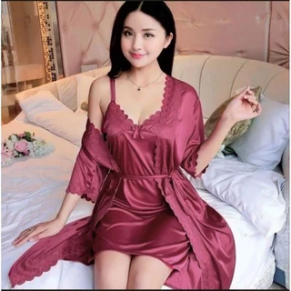 SN_BAJU TIDUR KIMONO SET/LINGERIE 2IN1 UKURAN L - XXL TRICOT SATIN IMPORT
