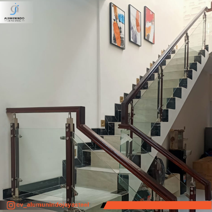 Jual Railing Tangga Stainless Handrailing Kayu Kaca Tempered 8mm