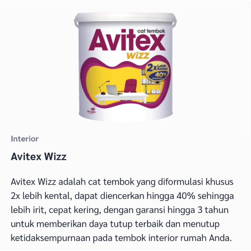 Jual Cat tembok avitex wizz lebih kental lebih hemat 5kg warna tinting
