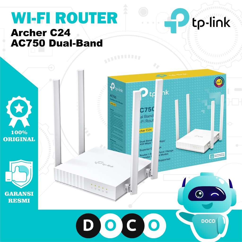 Jual TPLINK Wireless Router Archer C24 AC750 300Mbps Dual Band Wifi Wi
