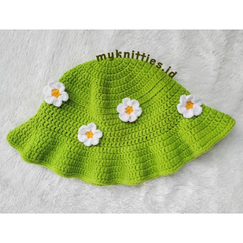 Jual Bucket Hat Flower / Topi Rajut (Bisa Custom Warna) Hijau Rumput ...