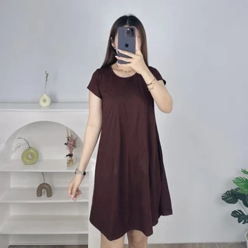 Dress Moya Dress Basic Standar Jumbo Spandek Rayon Swing Dress Daster Casual Lengan Pendek