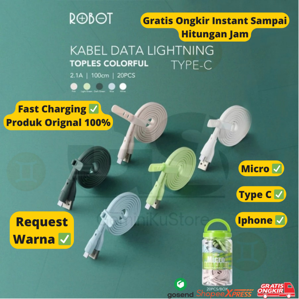 Jual Kabel Data Robot Fast Charger Ready Micro Usb Type C Dan Iphone