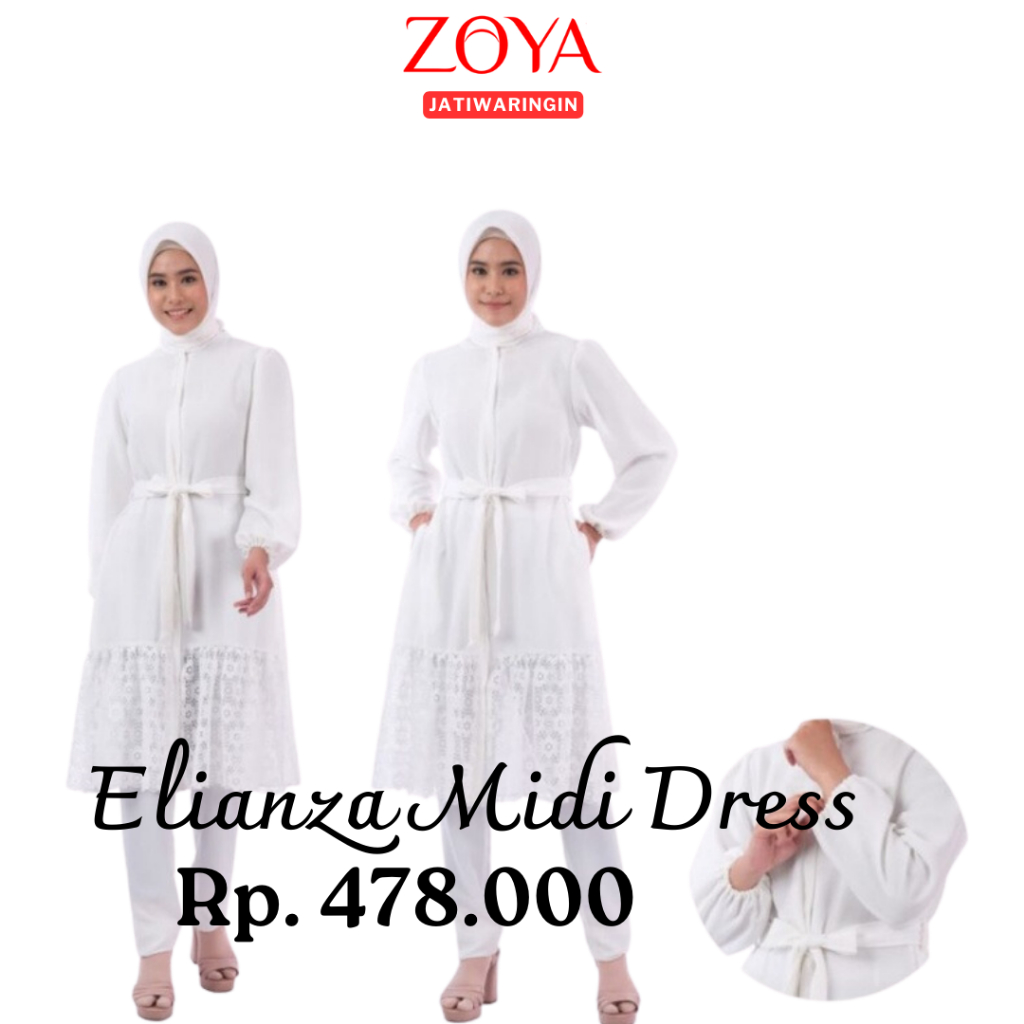 Jual ZOYA Elianza Midi Dress Putih Size L Baju Tunik Panjang Polos