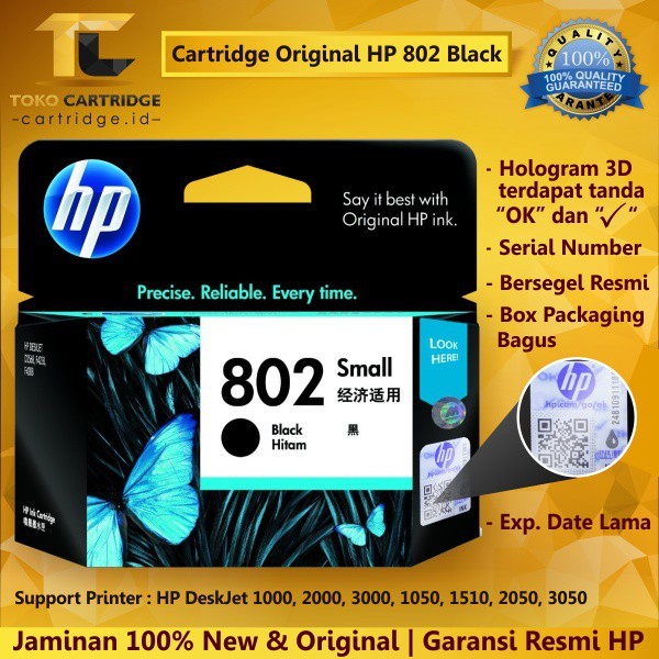Jual Cartridge 802 Black Colour Printer Deskjet 1000 1010 1011 1050 ...