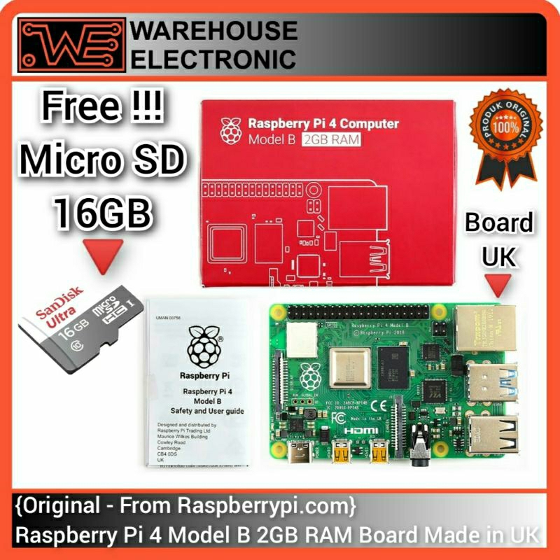 Jual Raspberry Pi 4 Model B 2GB RAM Raspi 4 Rasberry Pi 4 Board UK ...