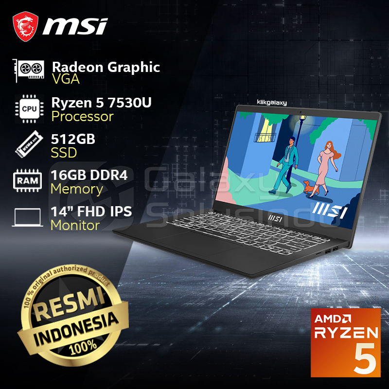 Jual MSI MODERN 14 C7M 223ID Ryzen 5 7530U 512GB SSD 16GB RAM AMD Radeon Graphic Classic Black