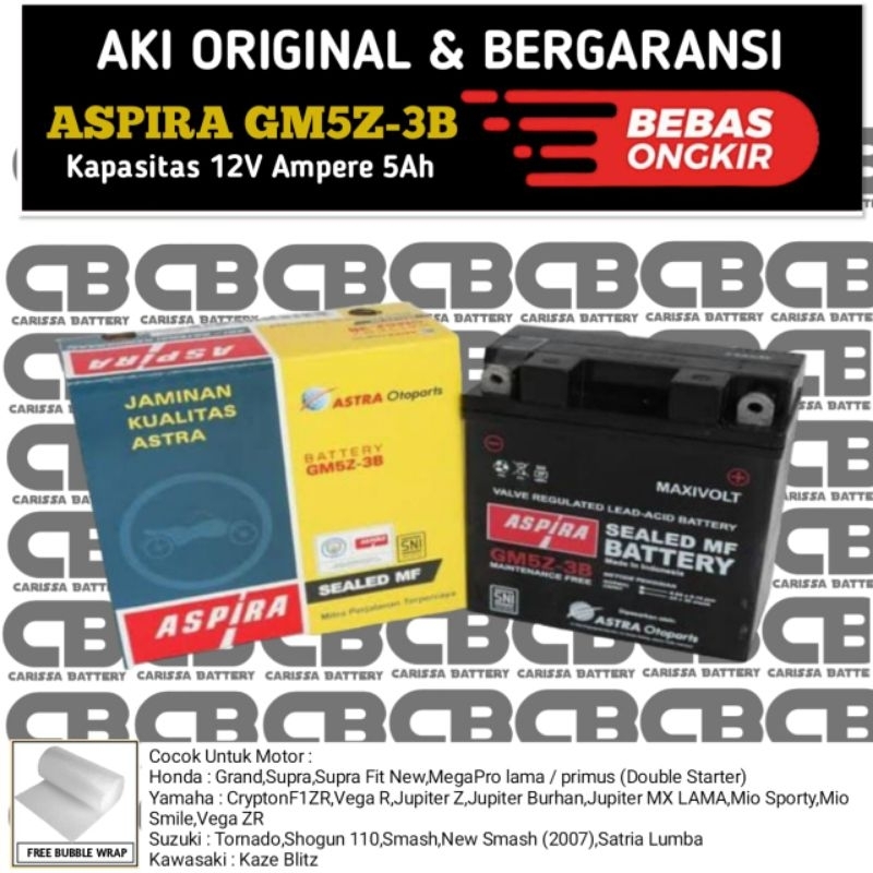 Jual Aki Motor Shogun Tornado Smash Satria Lumba GM5Z-3B ASPIRA