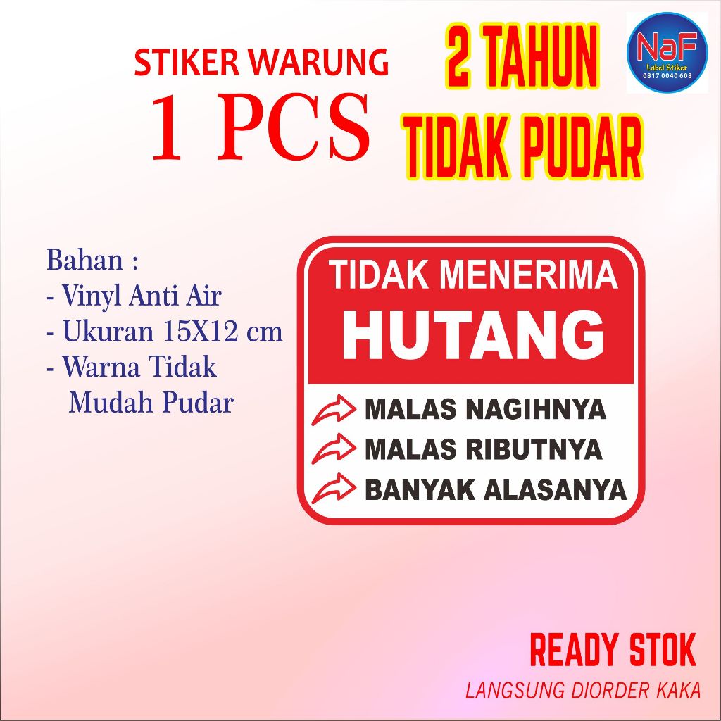 Jual Stiker Dilarang Hutang Sticker Dilarang Ngutang Vinyl Tahan Air