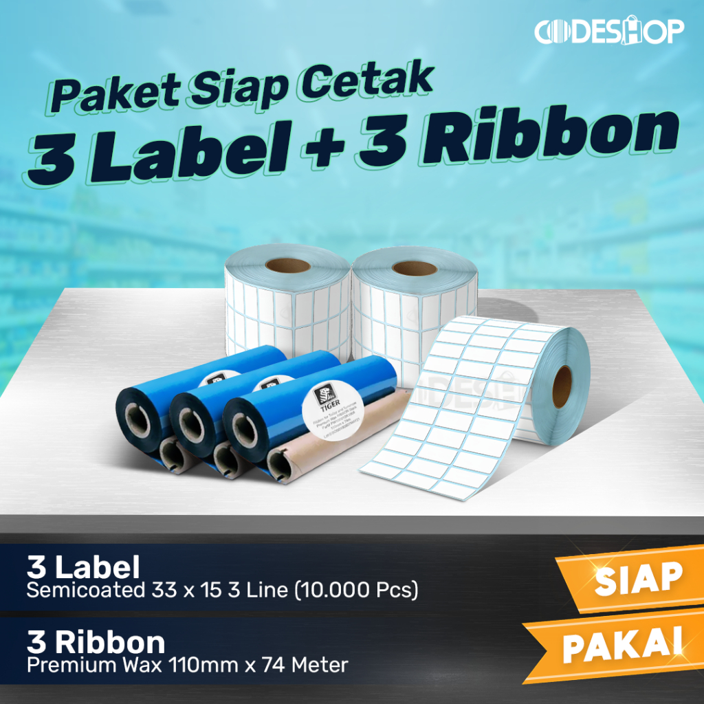 Jual (PAKET) TINTA PRINTER ZEBRA ZD-220 WAX 110X74 + LABEL SEMICOATED