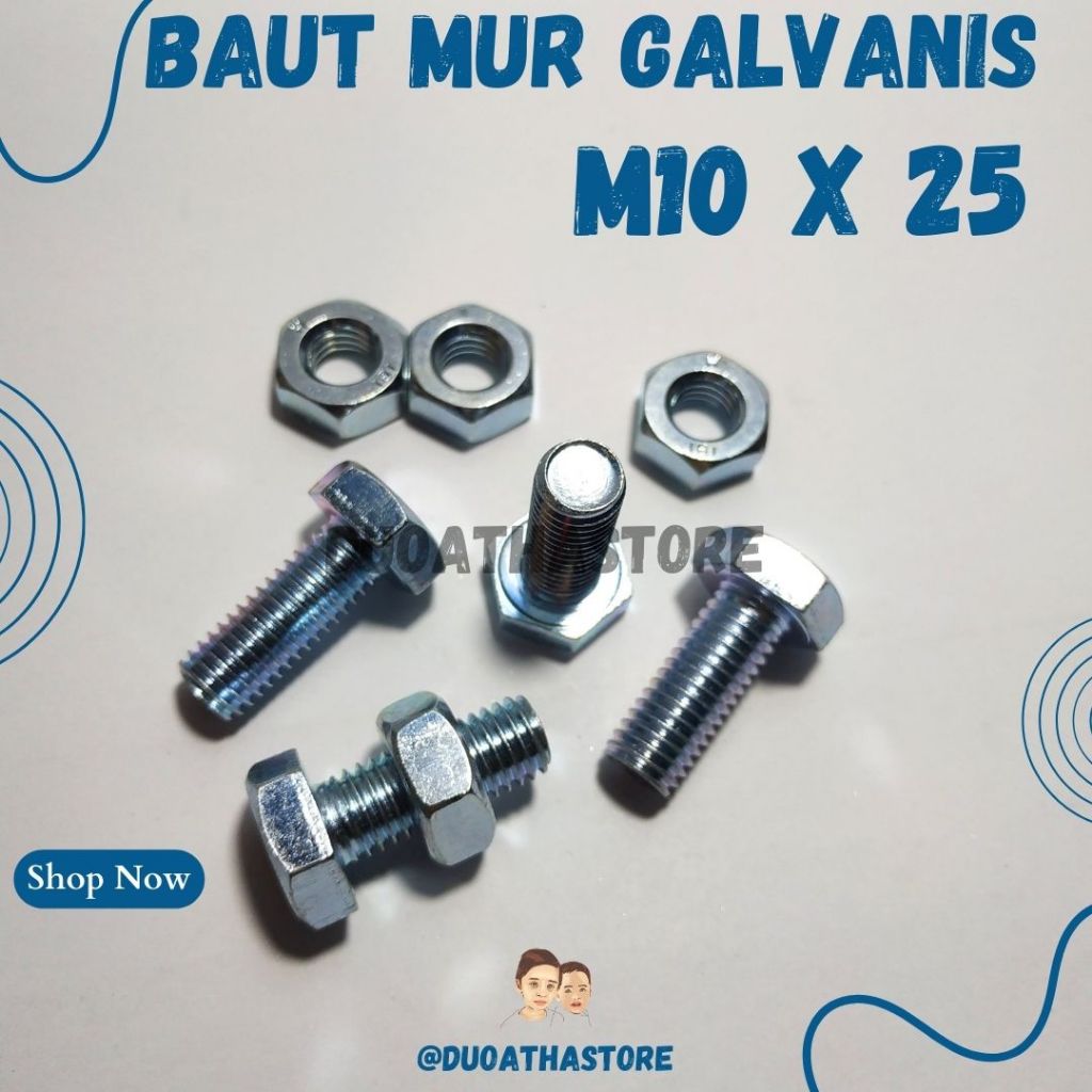 Jual M10 X 25 BAUT MUR PUTIH M10x25 BMP M10 X 25mm HEX GALVANIS ...