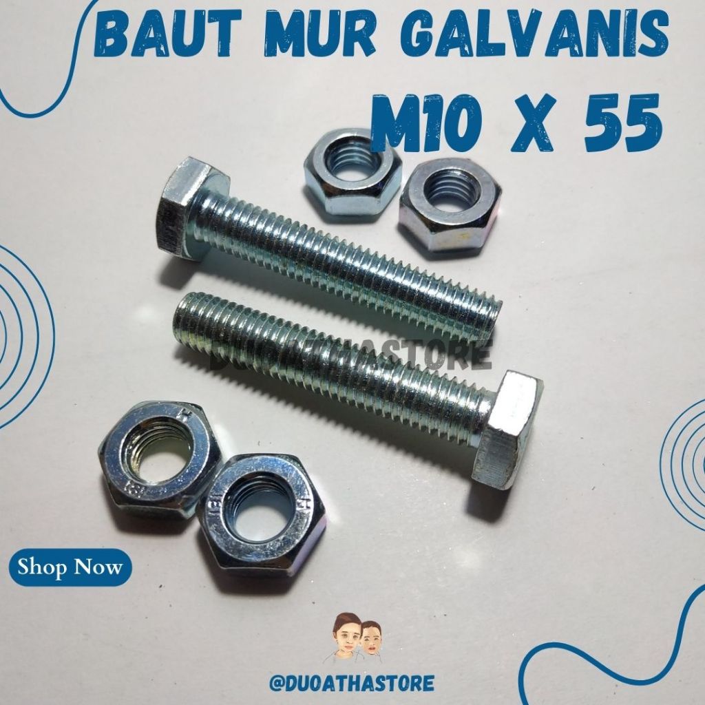 Jual M10 X 55 BAUT MUR PUTIH M10x55 BMP M10 X 55mm HEX GALVANIS ...