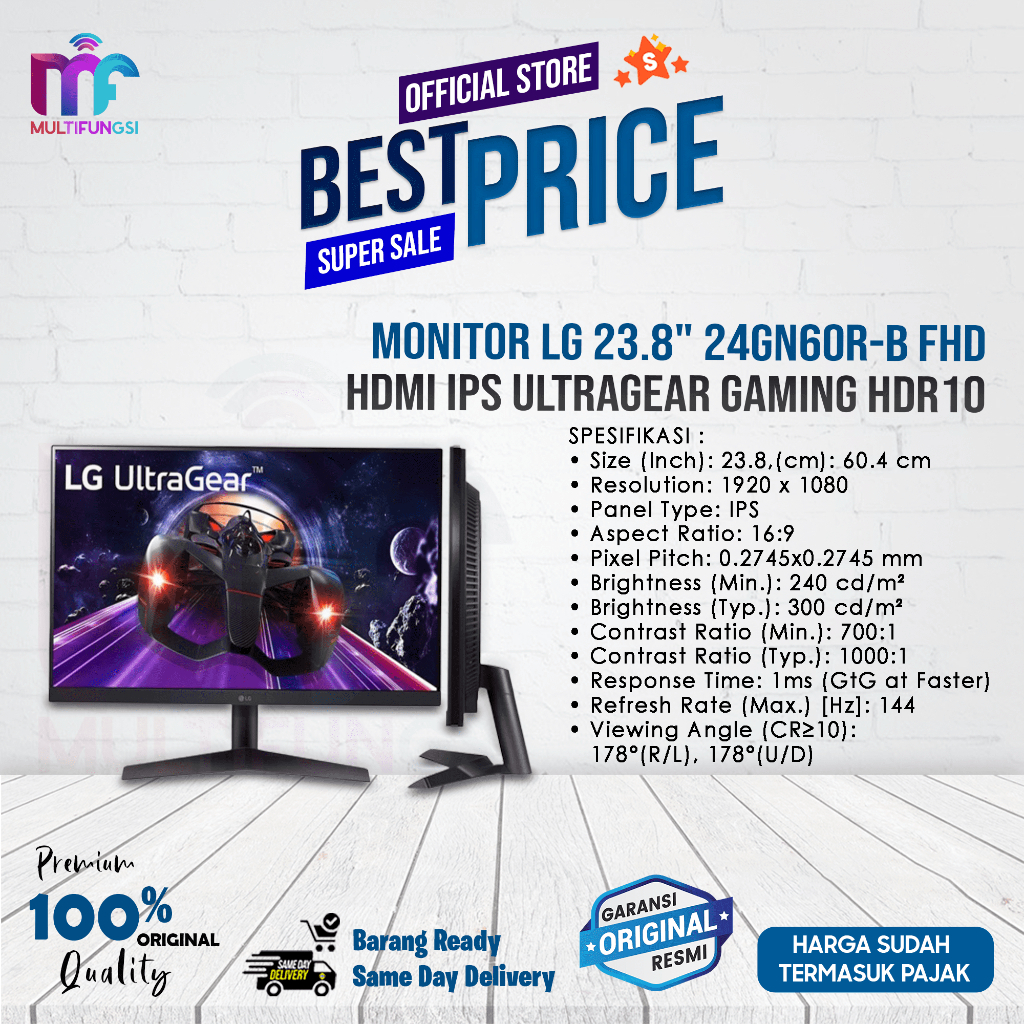 Jual Monitor LG 24" 24GN60R-B FHD HDMI IPS UltraGear Gaming Garansi ...