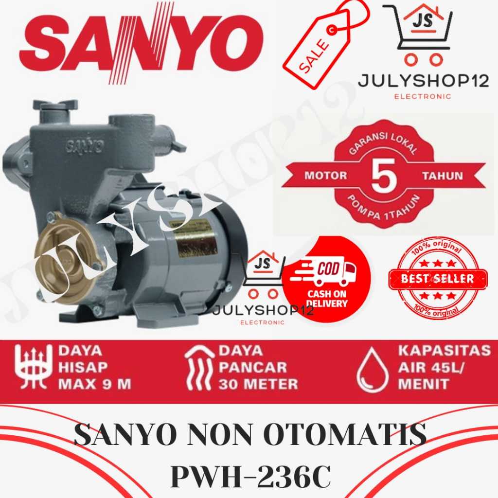 Jual SANYO POMPA AIR NON OTOMATIS TYPE PWH-236C / PWH236C / SANYO NON ...