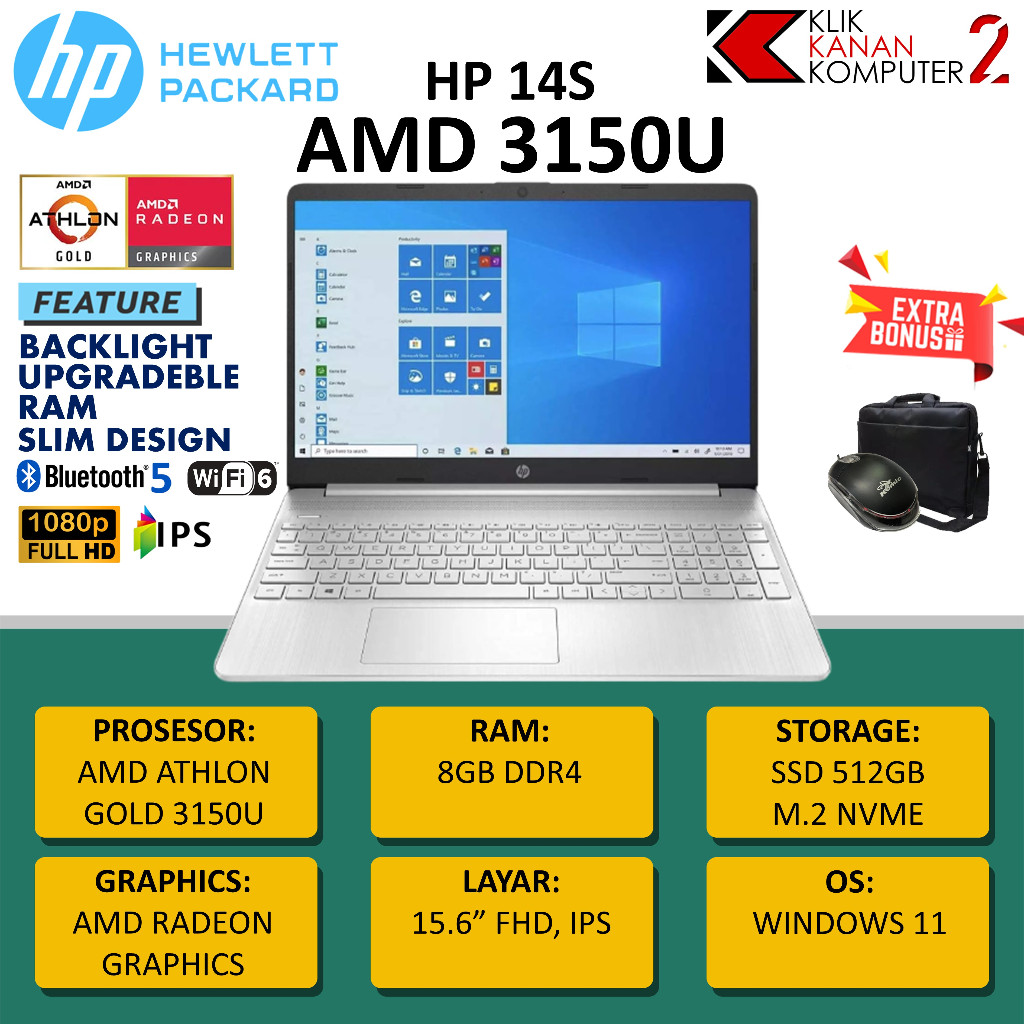 Jual Laptop Kuliah Baru Hp 15 Amd Athlon Gold 3150u 8gb 512gb Ssd Fhd Radeon Graphics Windows 11 6552