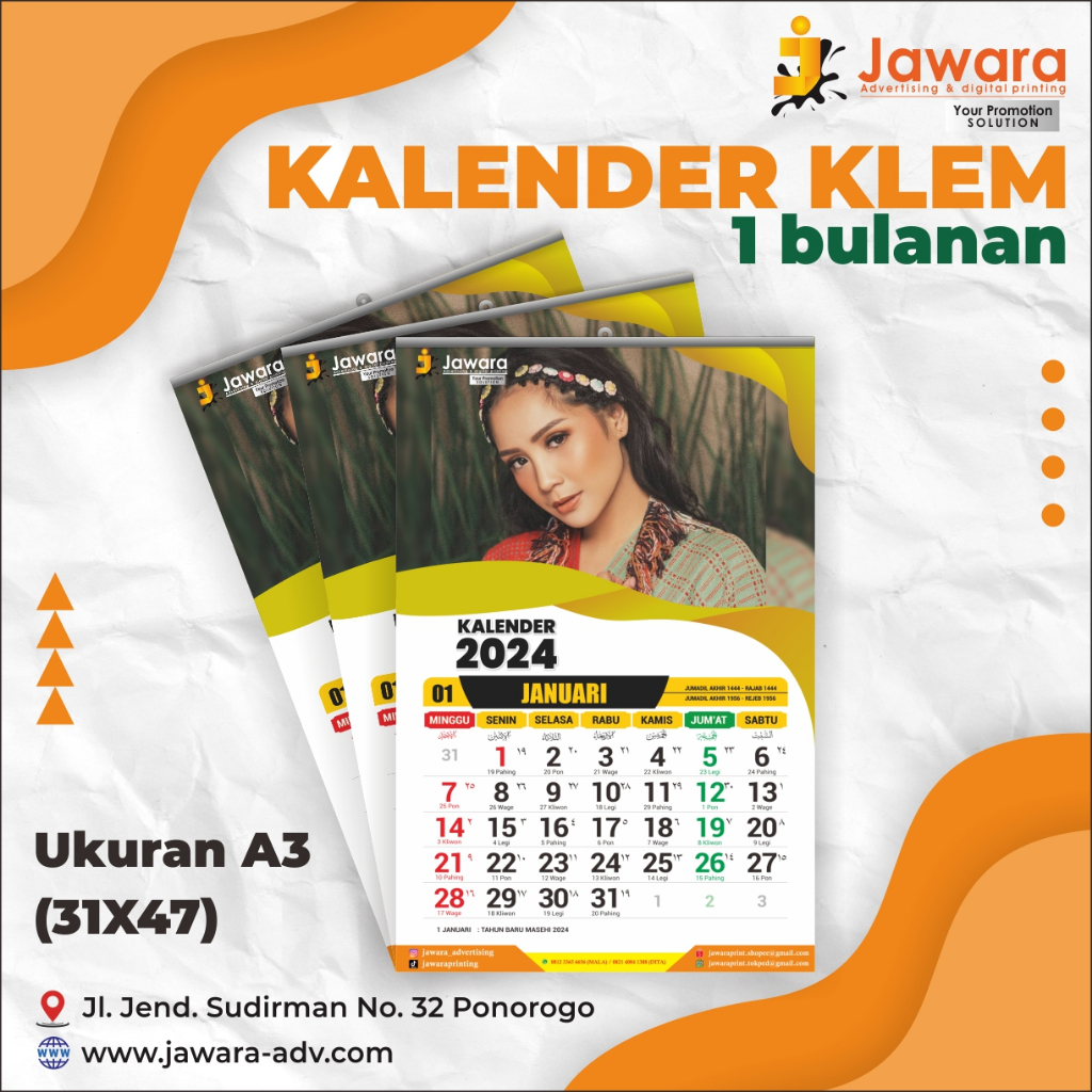 Jual Kalender Dinding 2024 1 Bulanan Custom / Kalender Spiral ...