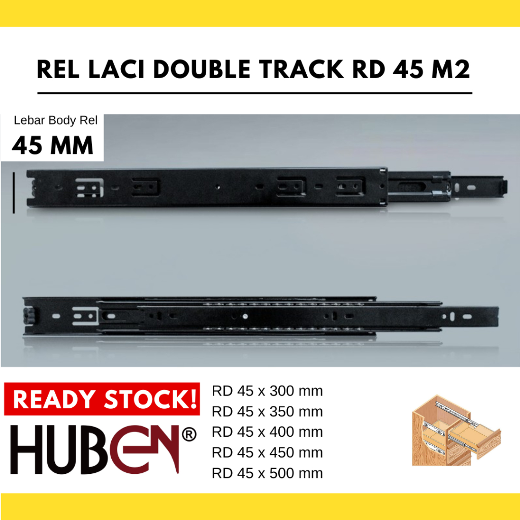 Jual Huben Rel Laci Double Track DT RD 45 mm M2 Dobel Trek Hitam Drawer ...