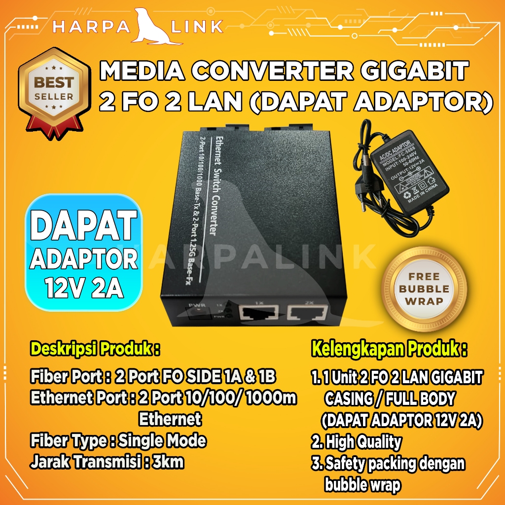 Jual Media Converter 2 FO 2 LAN 2 SC 2 RJ45 Gigabit 1000 Mbps Body ...