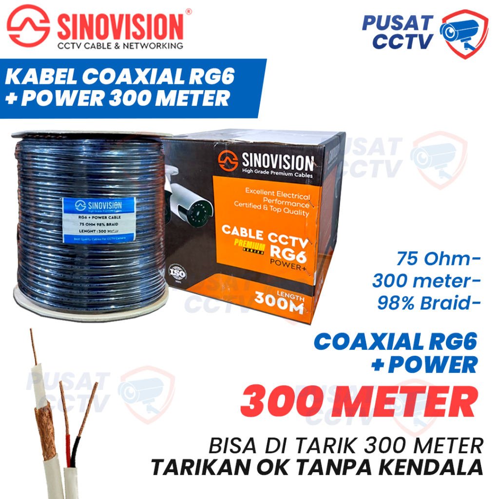 Jual Kabel CCTV Coaxial Sinovision RG6+Power 300 Meter Premium Quality ...