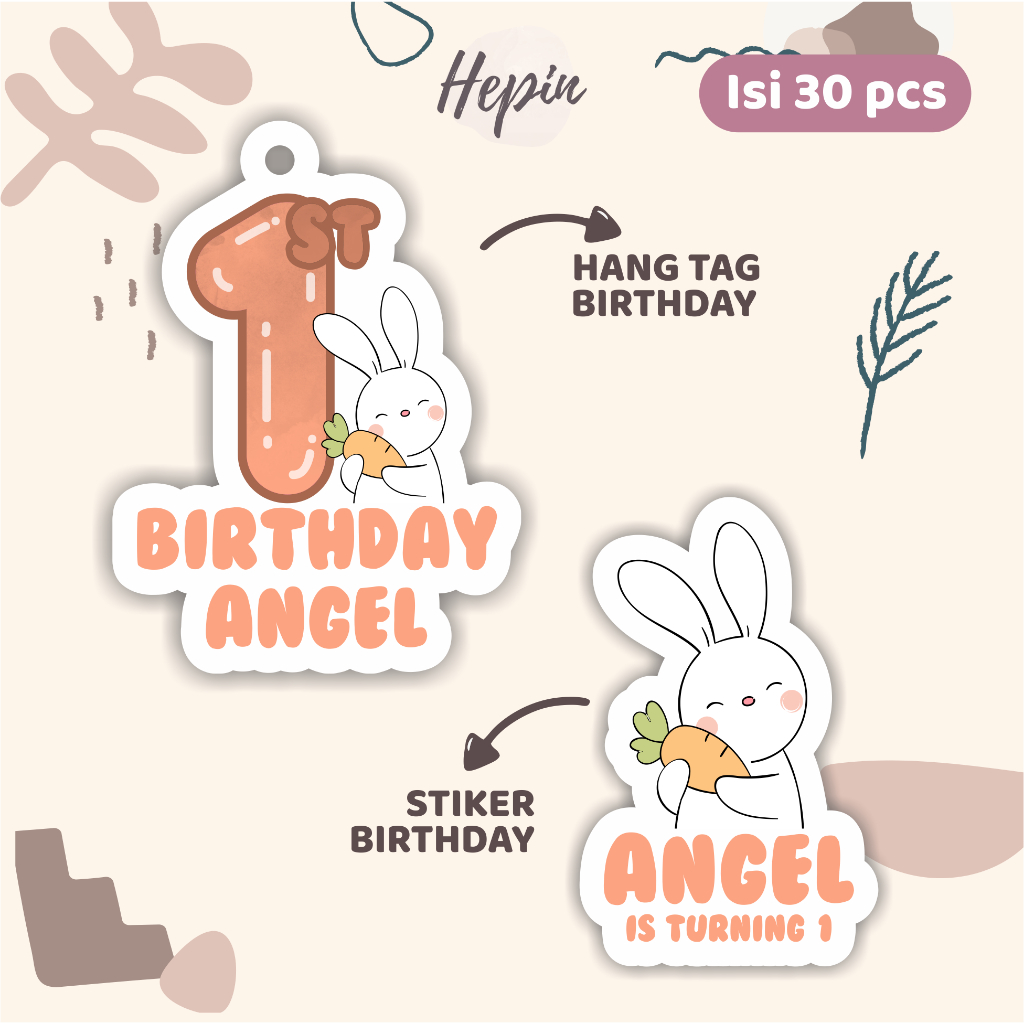 Jual (30pcs) diecut Hang tag & stiker ulang tahun edisi CUTE BUNNY ...