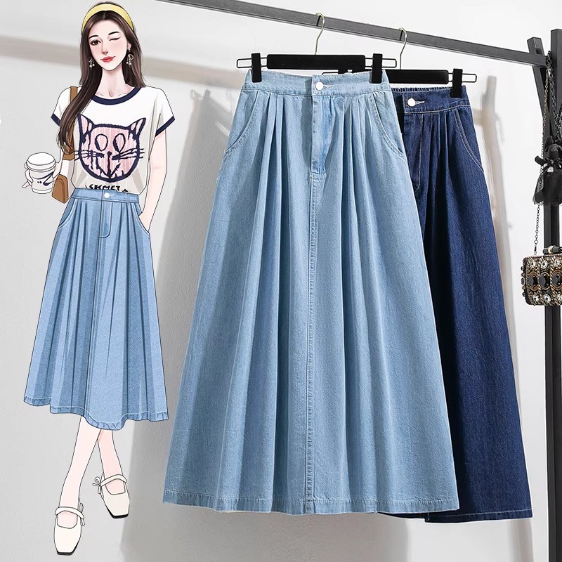 Jual Kekinian Factory Rok Korean Style Jeans Wanita High Waist Biru Melar Rok Jeans Karet 2316