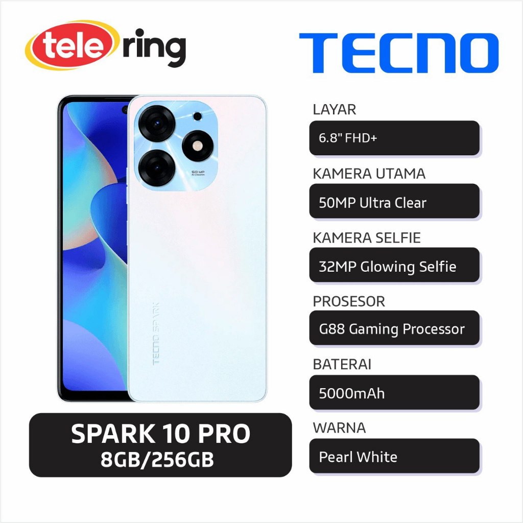 Jual Tecno Spark 10 Pro 8/256 Pearl White | Shopee Indonesia