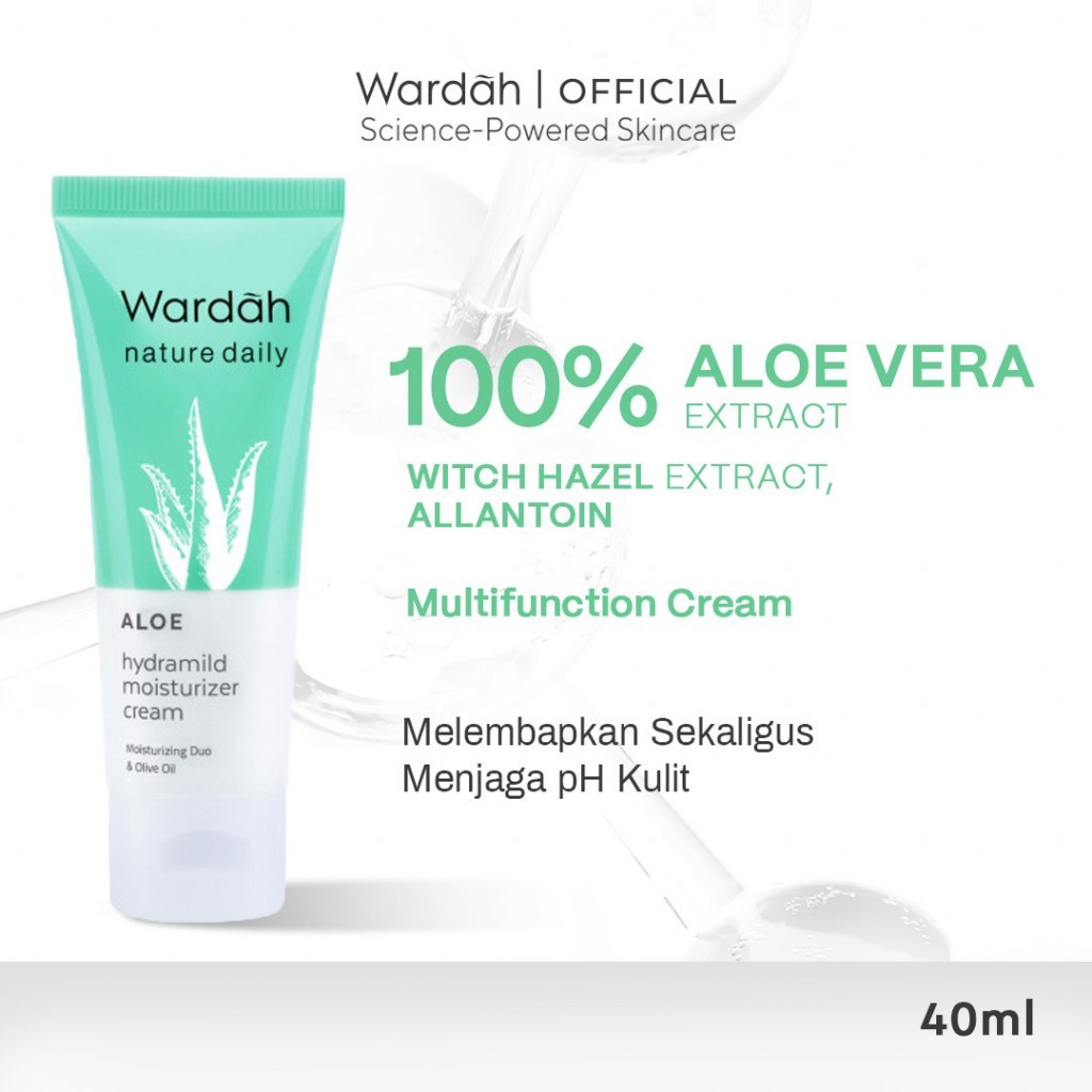 Wardah Nature Daily Aloe Hydramild Moisturizer Cream 40 ml - Pelembab dengan Olive Oil