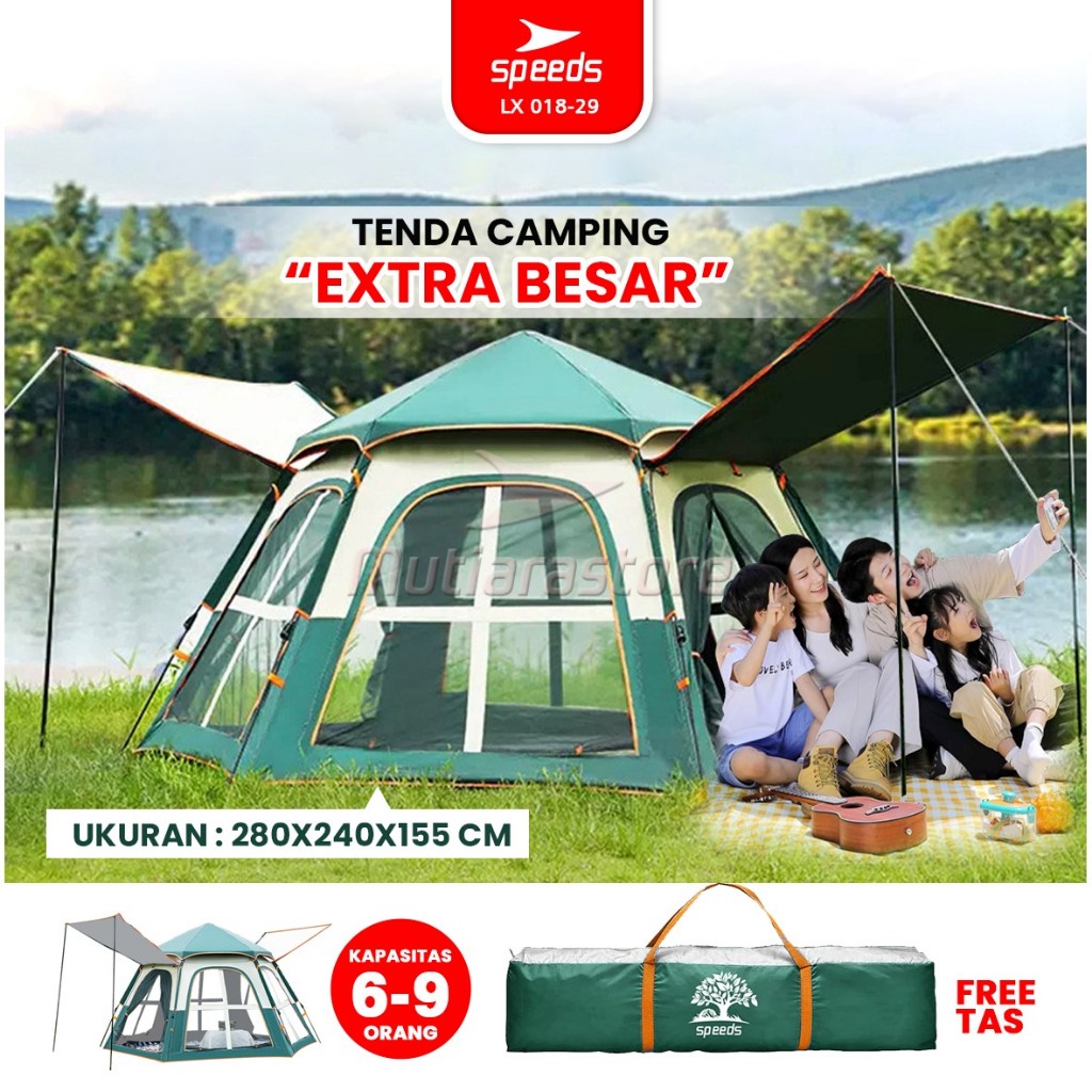 Jual Speeds Tenda Camping Besar Kanopi Otomatis Portabel Muat 6 9 Orang 2 Pintu Kemah Outdoor