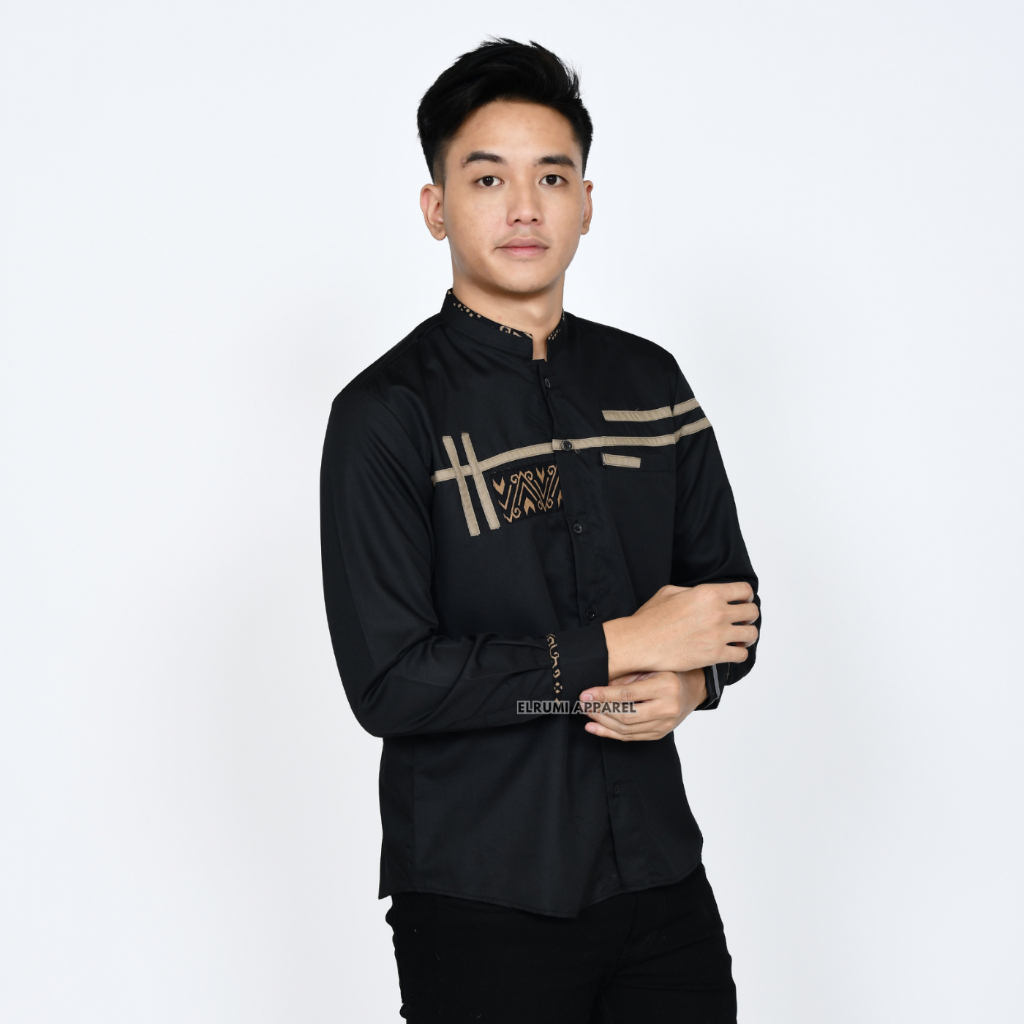 Jual Baju Koko Pria Lengan Panjang Putih Kombinasi Batik Motif Zoled ...