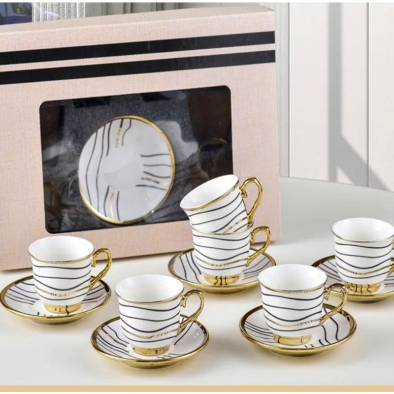 Jual Cangkir Unik Keramik Ceramic Motif Garis Unik Mewah Aesthetic