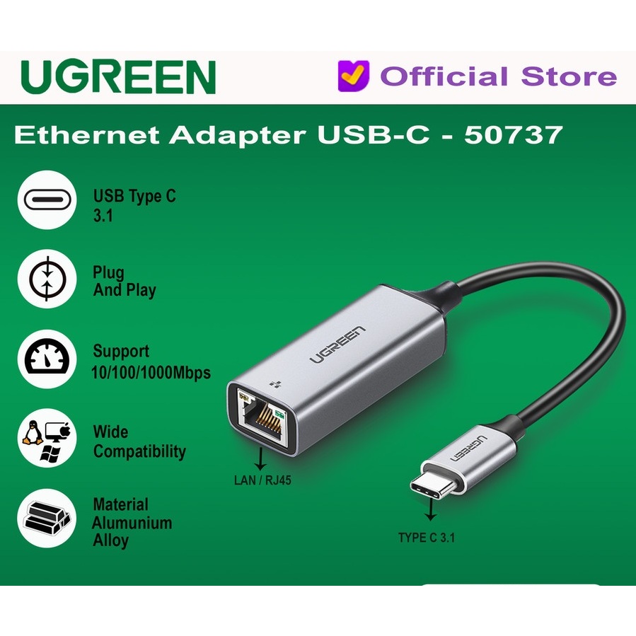 Jual UGREEN Lan Adapter USB Type C To RJ45 Gigabit Up To 2500Mbps Shopee Indonesia