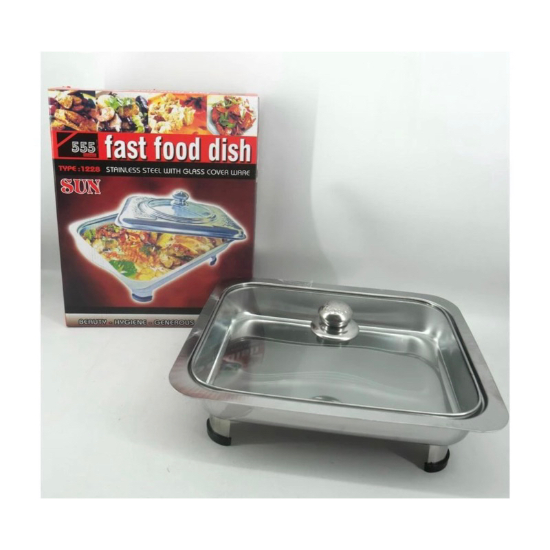 Jual tempat prasmanan stainless full kaca 555 / fastfood wadah saji