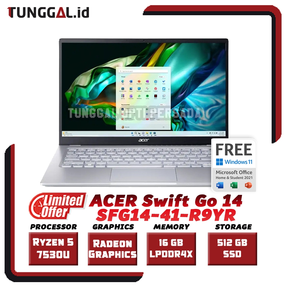 Jual ACER SWIFT GO 14 SFG14 R9YR Ryzen 5 7530U IPS FHD 16GB 512GB W11 ...