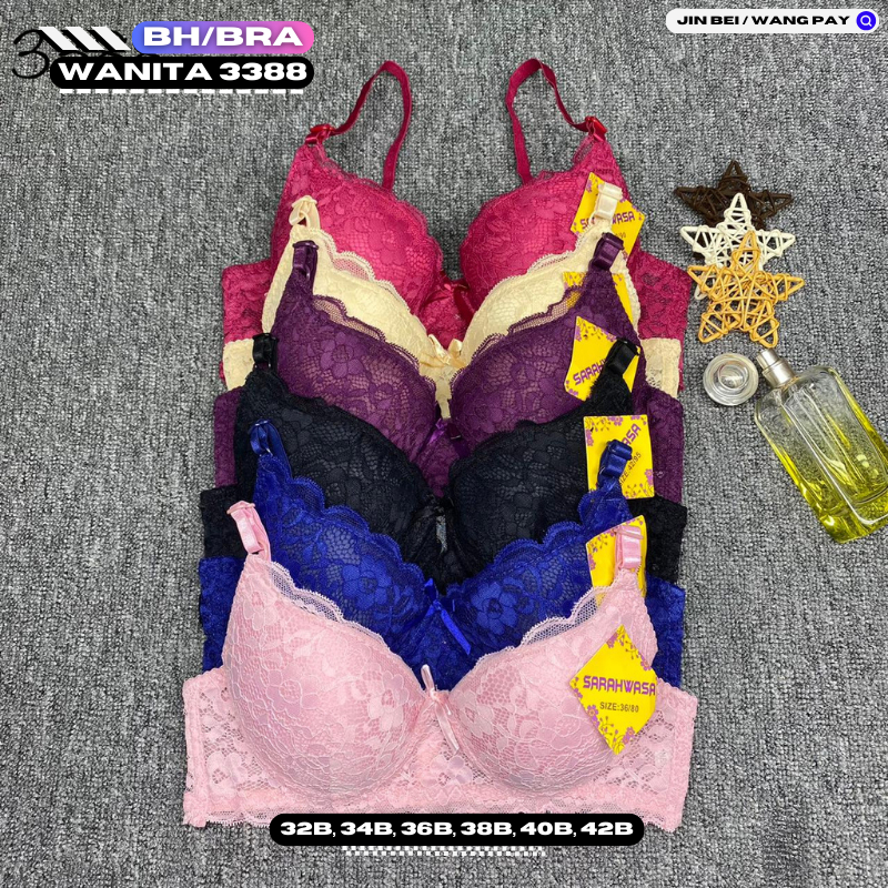 Jual BRA / BH WANITA #3388 BUSA SEDANG BERKAWAT 6 WARNA UKURAN 36-42