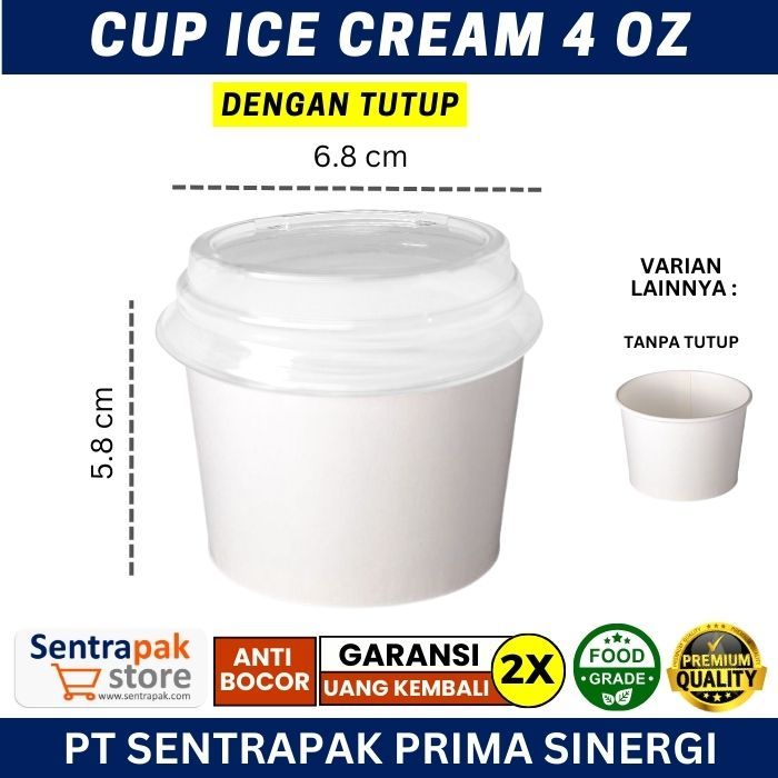 Jual Cup Ice Cream 4 oz - Dengan Tutup - Paper Cup Es Krim 4oz | Shopee ...