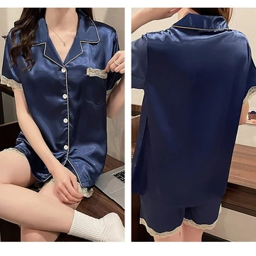 SATIN SERIES Baju Tidur Satin Wanita Dewasa Harou Sleepwear Set Lengan Pendek Celana Pendek
