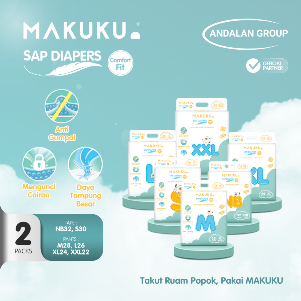 Jual 2 Pack Makuku Comfort Fit SAP Diapers - Popok Bayi Ukuran NB32/S30 ...