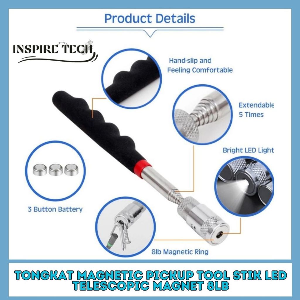 Jual Tongkat Magnet Lampu Led Senter Tool Kit Stick Telescopic 8LB ...