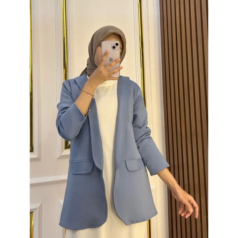 Jual Blazer Scuba Premium Long Blazer Tanpa Kancing Wanita Kekinian Shopee Indonesia