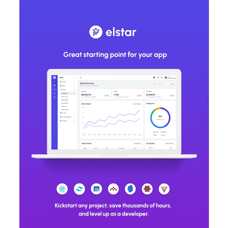 Jual Elstar v2.0.1 - React Admin Dashboard Tailwind Template (React 18 ...