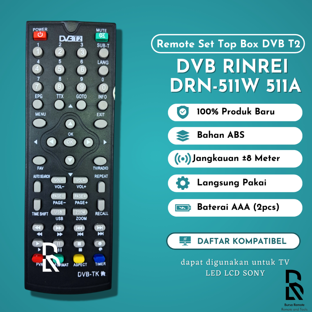 Jual Remot / Remote Set Top Box DVB T2 RINREI DRN-511W 511A STB DVB ...
