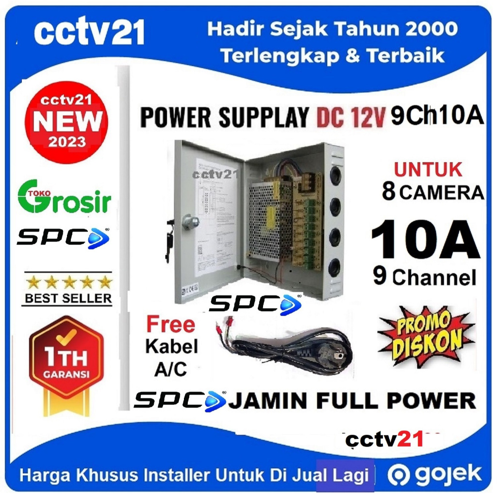 Jual Power Supply PSU Panel Box SPC DC 12V 10A 9CH Free Kabel A/C ...