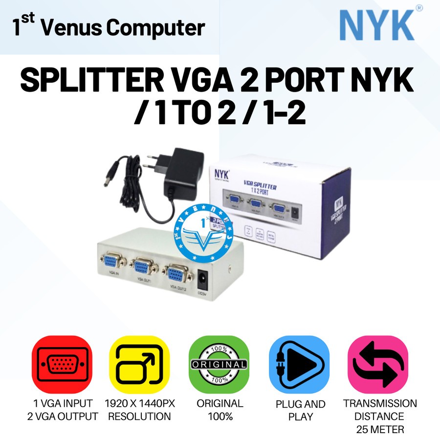 Jual SPLITTER VGA 2 PORT NYK / SPLITTER VGA 1 TO 2 / VGA 1-2 / SPL03 ...