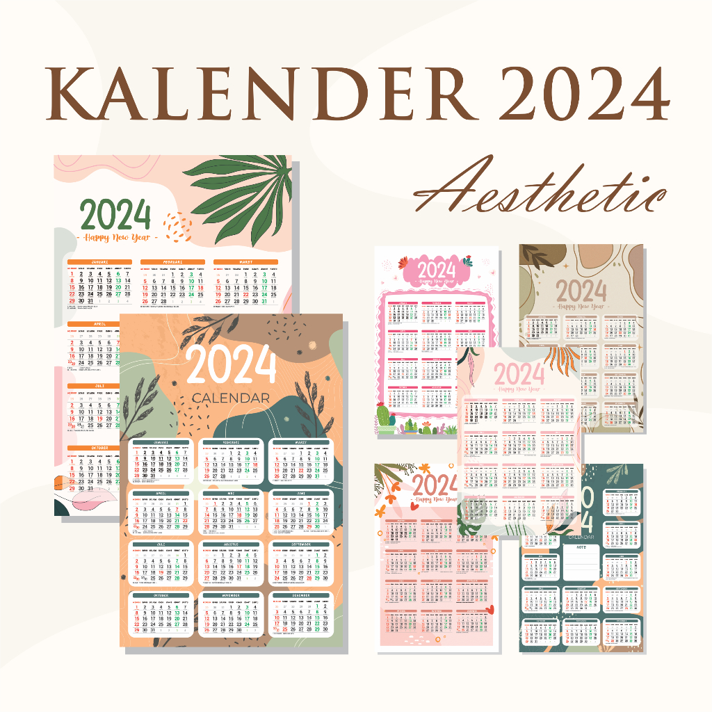 Jual KALENDER DINDING 2024 AESTHETIC/ Klem/Lubang/ 1 Tahunan / Kalender